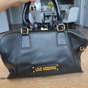 Love Moschino Black Satchel Bag Gold Logo Faux Leather